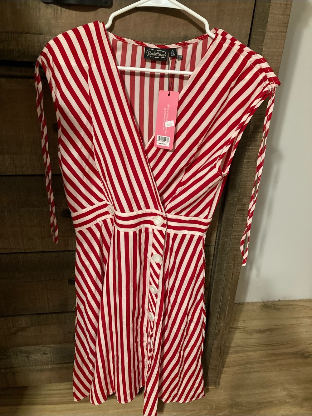 Voodoo Vixen Red and White Striped Midi Wrap Dress